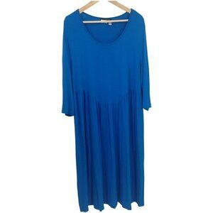 Ulla Popken A-Line Bouncy Knit 3/4 Sleeve Midi Dress Size 16/18 Blue Scoop Neck